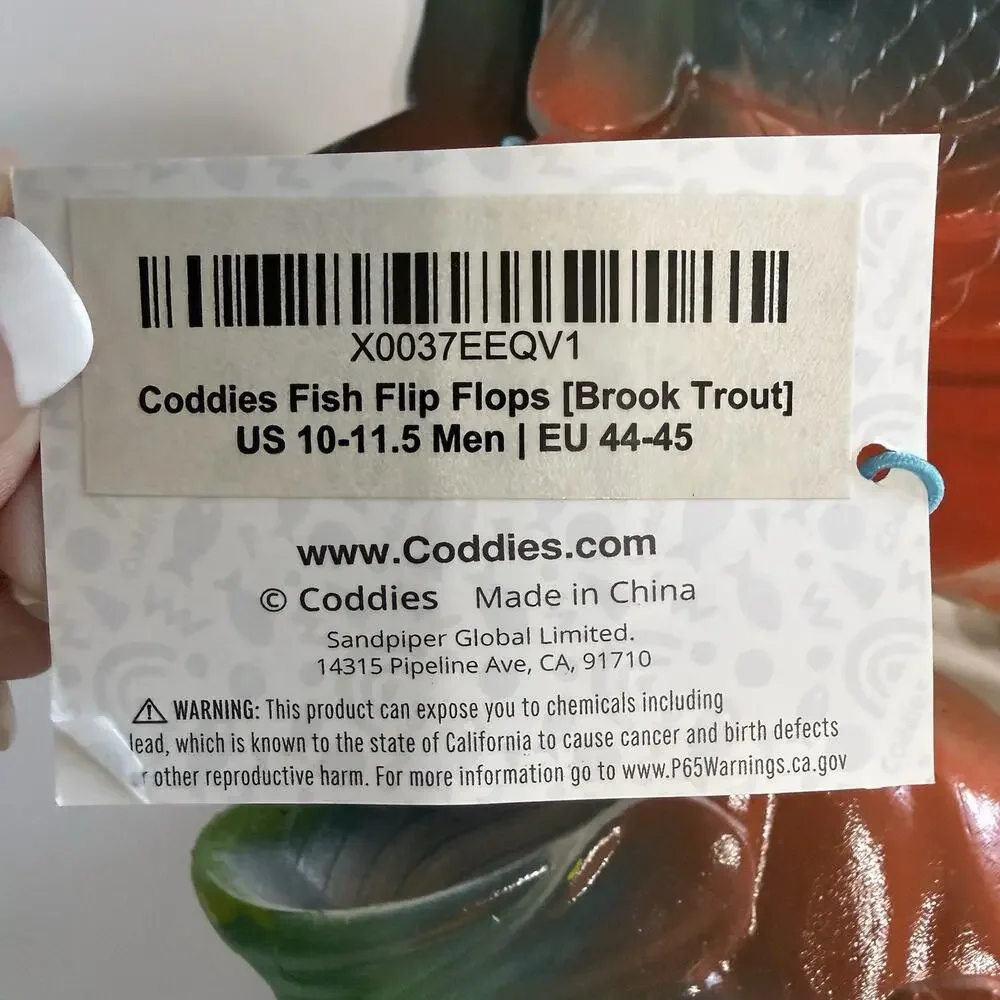 Coddies Fish Flip Flops BROOK TROUT Slippers EU 44/45 Men’s 10/11.5 Gag Gift NWT